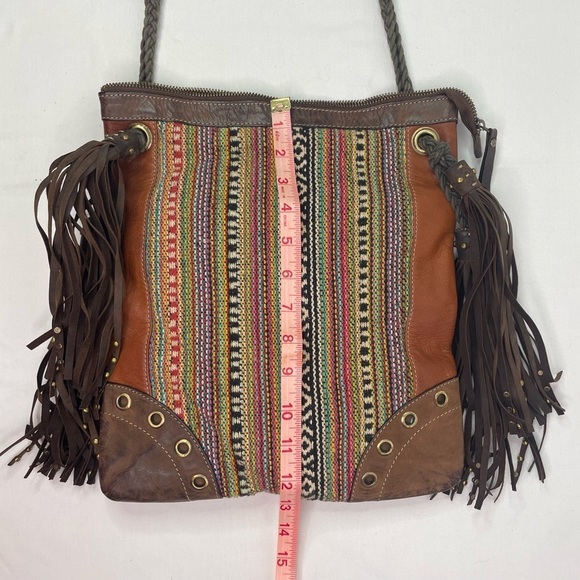 Firenze Bella Cross Body Aztec Tapestry & Leather Tassel Stud Detail Handbag - Picture 4 of 10